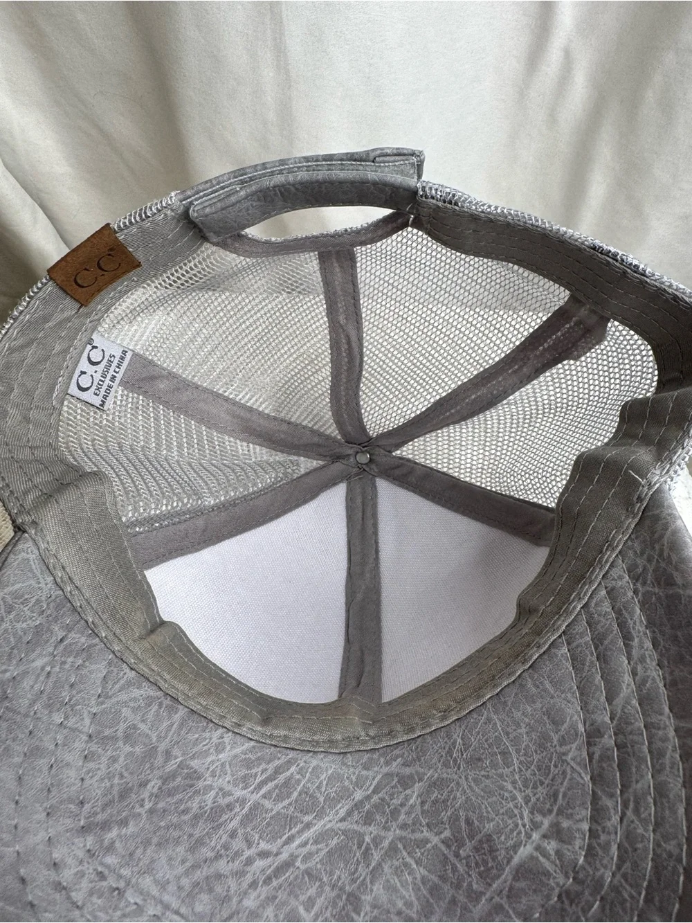 C.C Gray Distressed Faux Leather Mesh Trucker Hat Adjustable Baseball Cap
